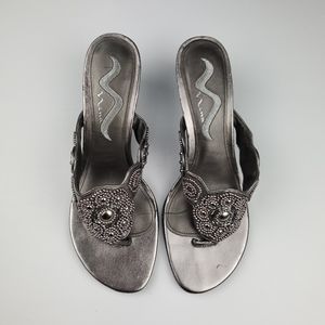 Nina Silver Slide Wedge Sandals Size 8
